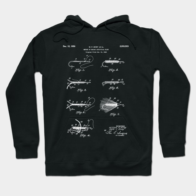 Fly Fishing Patent - Fisherman Art - Black Chalkboard Hoodie by patentpress